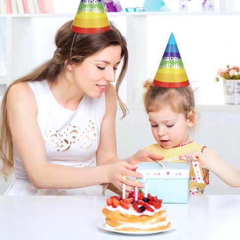 Rainbow Birthday Cone Hats 20 Pieces Party Paper Caps for Adults and Kids 8-Inch Cone Headwear Ideal for Birthday Celebrations and Classroom Parties in Saudi Arabia