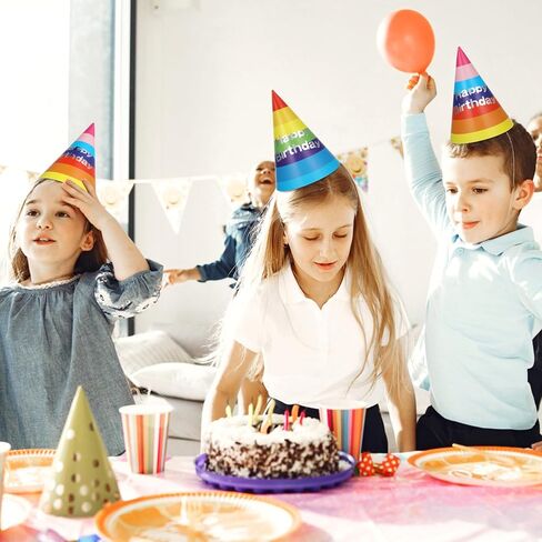 Rainbow Birthday Cone Hats 20 Pieces Party Paper Caps for Adults and Kids 8-Inch Cone Headwear Ideal for Birthday Celebrations and Classroom Parties in Saudi Arabia