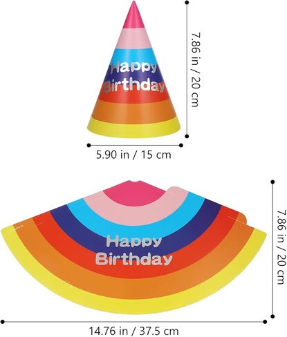 Rainbow Birthday Cone Hats 20 Pieces Party Paper Caps for Adults and Kids 8-Inch Cone Headwear Ideal for Birthday Celebrations and Classroom Parties in Saudi Arabia