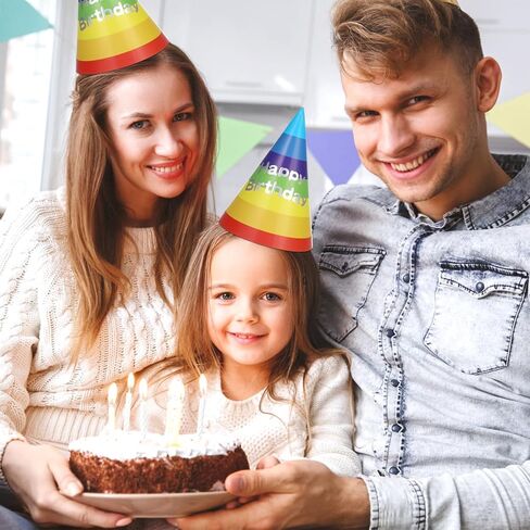 Rainbow Birthday Cone Hats 20 Pieces Party Paper Caps for Adults and Kids 8-Inch Cone Headwear Ideal for Birthday Celebrations and Classroom Parties in Saudi Arabia