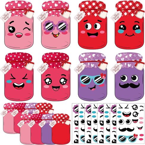 Funrous 32 Set Valentines Day Candy Jar Craft Kit for Kids Funny Happy Valentine's Day Candy Jar Cards Exchange Gifts DIY Craft Supplies for Boys Girls School Classroom Classmates Prize Party Favors in Saudi Arabia