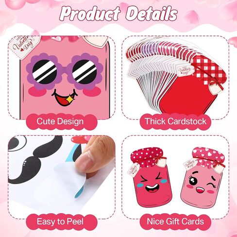 Funrous 32 Set Valentines Day Candy Jar Craft Kit for Kids Funny Happy Valentine's Day Candy Jar Cards Exchange Gifts DIY Craft Supplies for Boys Girls School Classroom Classmates Prize Party Favors in Saudi Arabia