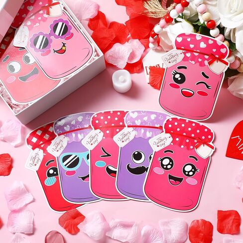 Funrous 32 Set Valentines Day Candy Jar Craft Kit for Kids Funny Happy Valentine's Day Candy Jar Cards Exchange Gifts DIY Craft Supplies for Boys Girls School Classroom Classmates Prize Party Favors in Saudi Arabia