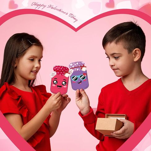 Funrous 32 Set Valentines Day Candy Jar Craft Kit for Kids Funny Happy Valentine's Day Candy Jar Cards Exchange Gifts DIY Craft Supplies for Boys Girls School Classroom Classmates Prize Party Favors in Saudi Arabia