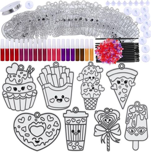 Winlyn 24 Sets Valentine Suncatchers Ornaments Decorations DIY Window Paint Art Stickers Craft Kit Valentine's Day Heart Treats Sun Catchers for Kids Classroom Activities Party Favors Gift Exchange in Saudi Arabia