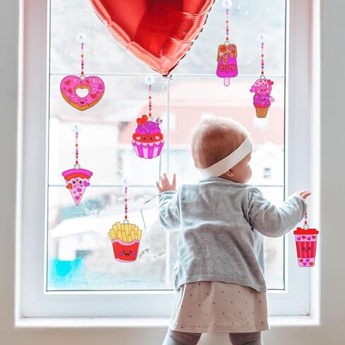 Winlyn 24 Sets Valentine Suncatchers Ornaments Decorations DIY Window Paint Art Stickers Craft Kit Valentine's Day Heart Treats Sun Catchers for Kids Classroom Activities Party Favors Gift Exchange in Saudi Arabia