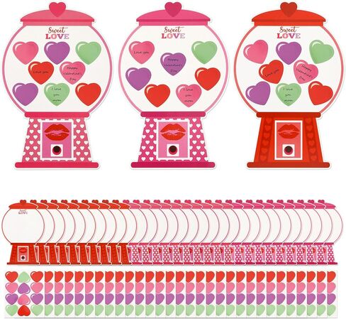 JULBEAR Valentine's Gumball Machine Cards, 30 Sheets Bubble Gum Machine Paper Card, 30pcs Conversation Heart Sticker Make A Bubble Gum Machine Scene Party Favors for Kids School Activities in Saudi Arabia