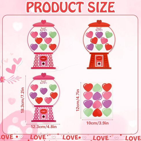 JULBEAR Valentine's Gumball Machine Cards, 30 Sheets Bubble Gum Machine Paper Card, 30pcs Conversation Heart Sticker Make A Bubble Gum Machine Scene Party Favors for Kids School Activities in Saudi Arabia