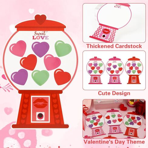 JULBEAR Valentine's Gumball Machine Cards, 30 Sheets Bubble Gum Machine Paper Card, 30pcs Conversation Heart Sticker Make A Bubble Gum Machine Scene Party Favors for Kids School Activities in Saudi Arabia