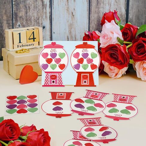 JULBEAR Valentine's Gumball Machine Cards, 30 Sheets Bubble Gum Machine Paper Card, 30pcs Conversation Heart Sticker Make A Bubble Gum Machine Scene Party Favors for Kids School Activities in Saudi Arabia