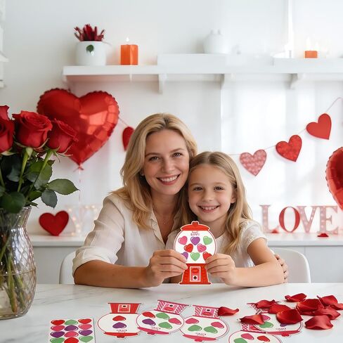 JULBEAR Valentine's Gumball Machine Cards, 30 Sheets Bubble Gum Machine Paper Card, 30pcs Conversation Heart Sticker Make A Bubble Gum Machine Scene Party Favors for Kids School Activities in Saudi Arabia