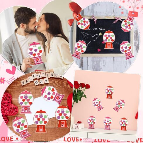 JULBEAR Valentine's Gumball Machine Cards, 30 Sheets Bubble Gum Machine Paper Card, 30pcs Conversation Heart Sticker Make A Bubble Gum Machine Scene Party Favors for Kids School Activities in Saudi Arabia