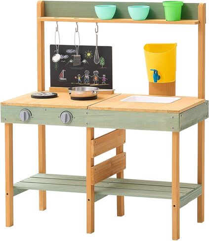 VEVOR Wooden Play Kitchen, Outdoor Mud Kitchen for Kids, Toddler Playset, Kids Kitchen Playset with Planter Box, Stoves, Tank, Faucet, Blackboard, Cookware Pots and Accessories in Saudi Arabia