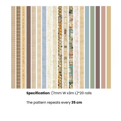Vintage Washi Tape Set 20 Rolls, Skinny Retro Decorative Masking Tapes for Journals, Scrapbooks, DIY Crafts, Wrapping, Vintage in Saudi Arabia