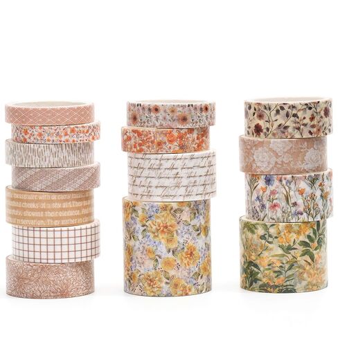Floral Washi Tape Set - 15 Rolls Blossom Arts Adhesive Tapes Flowers Garden Decorative Masking Tape Sets for Craft, Kids, Scrapbook, DIY, Gift Wrapping (4-Rose Garden Poetry) in Saudi Arabia