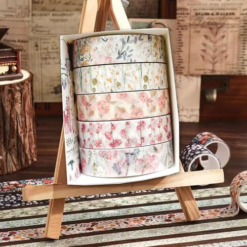 5 Rolls Vintage Floral Washi Tape Set DIY Colored Decorative Masking Tape Notebook Diary Bullet Journaling Wrapping Supplies (Style1) in Saudi Arabia