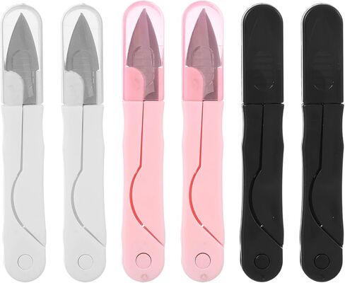 6 قطع من مقص قطع الخيوط، قصاصات خياطة من الفولاذ المقاوم للصدأ مع أغطية واقية، مقص حرفي محمول لقص الخيوط لمستلزمات الحياكة والتطريز (أبيض، وردي، أسود) in Kuwait