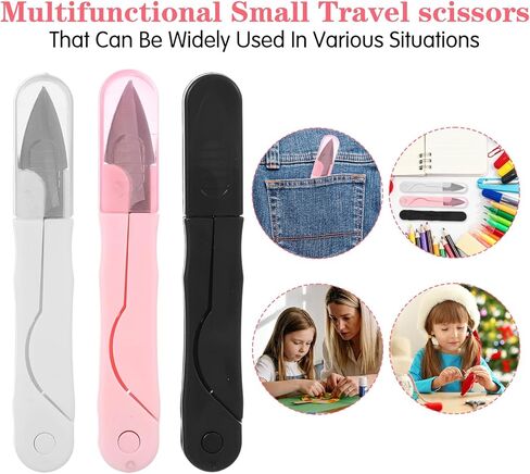 6 قطع من مقص قطع الخيوط، قصاصات خياطة من الفولاذ المقاوم للصدأ مع أغطية واقية، مقص حرفي محمول لقص الخيوط لمستلزمات الحياكة والتطريز (أبيض، وردي، أسود) in Kuwait