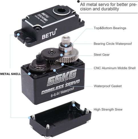 55Kg Coreless Servo Motor HV 8.4V, High Torque RC Digital Servo，Full Waterproof Servo, Stainless Steel Gear Servo with 25T Servo Horn（180°） in Saudi Arabia