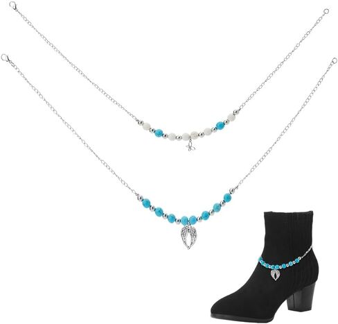 4Pcs Layered Chain Boot Jewelry 7.48 Inch(19cm) Synthetic Turquoise Boot Strap Chains Stainless Steel Decorative Boot Chain Jewelry Chain for DIY Casual Shoe Bag Decor in Saudi Arabia