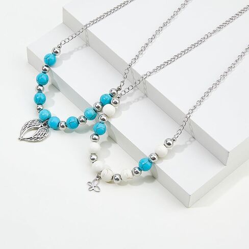 4Pcs Layered Chain Boot Jewelry 7.48 Inch(19cm) Synthetic Turquoise Boot Strap Chains Stainless Steel Decorative Boot Chain Jewelry Chain for DIY Casual Shoe Bag Decor in Saudi Arabia