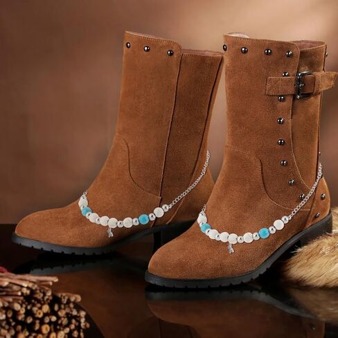 4Pcs Layered Chain Boot Jewelry 7.48 Inch(19cm) Synthetic Turquoise Boot Strap Chains Stainless Steel Decorative Boot Chain Jewelry Chain for DIY Casual Shoe Bag Decor in Saudi Arabia