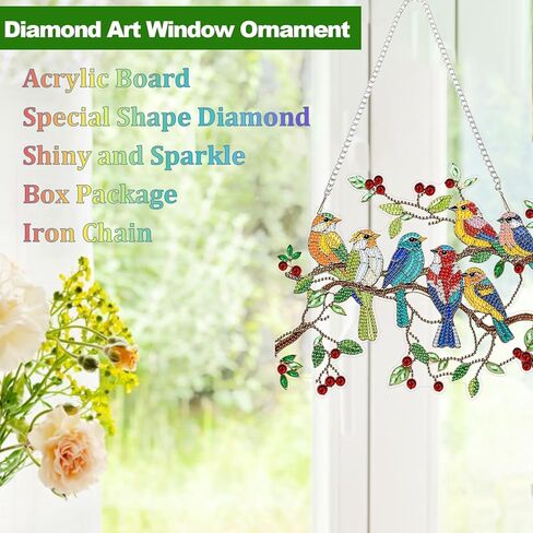 CEOVR Spring Birds شنقا الفن الماسي للبالغين، الطيور على فرع الماس اللوحة قلادة DIY جوهرة الفن الجدار شنقا زخرفة، الاكريليك ديكور حديقة المنزل مع سلسلة، مجموعة مربع 9.63 * 8.17 بوصة in Saudi Arabia
