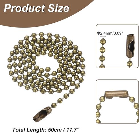 harfington الفولاذ المقاوم للصدأ الكرة سلسلة 2.4mm 19.7 "طول جولة الخرزة قلادة الكلب علامة سحب سلاسل مع موصلات المشابك للرجال النساء المجوهرات صنع الأساور سلسلة المفاتيح، البرونزية in Kuwait