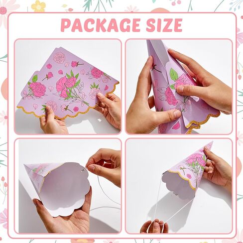 16 PCS Garden Party Hats Bulk with Pompoms Colorful Floral Theme Paper Cone Hats for Kids Happy Birthday Party Headwear Supplies Baby Shower Stuffed Animals Pets Parties Decorations Supplies in Saudi Arabia