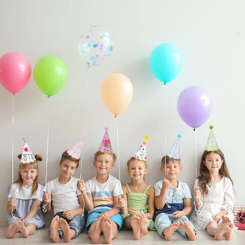 16 PCS Garden Party Hats Bulk with Pompoms Colorful Floral Theme Paper Cone Hats for Kids Happy Birthday Party Headwear Supplies Baby Shower Stuffed Animals Pets Parties Decorations Supplies in Saudi Arabia