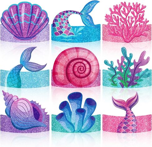 36 Pcs Mermaid Party Favor Hats Mermaid Party Hats for Kids Birthday Headbands Adjustable Paper Crown for Girls Kids Under The Sea Ocean Birthday Party Decorations Supplies in Saudi Arabia