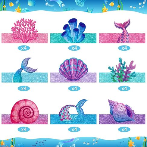 36 Pcs Mermaid Party Favor Hats Mermaid Party Hats for Kids Birthday Headbands Adjustable Paper Crown for Girls Kids Under The Sea Ocean Birthday Party Decorations Supplies in Saudi Arabia