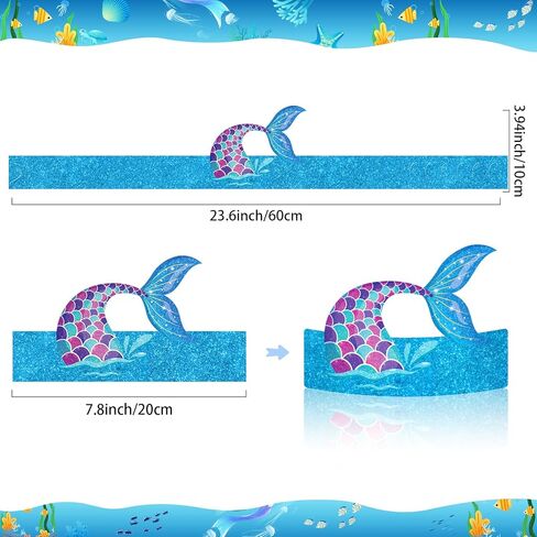 36 Pcs Mermaid Party Favor Hats Mermaid Party Hats for Kids Birthday Headbands Adjustable Paper Crown for Girls Kids Under The Sea Ocean Birthday Party Decorations Supplies in Saudi Arabia