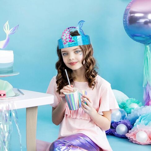 36 Pcs Mermaid Party Favor Hats Mermaid Party Hats for Kids Birthday Headbands Adjustable Paper Crown for Girls Kids Under The Sea Ocean Birthday Party Decorations Supplies in Saudi Arabia