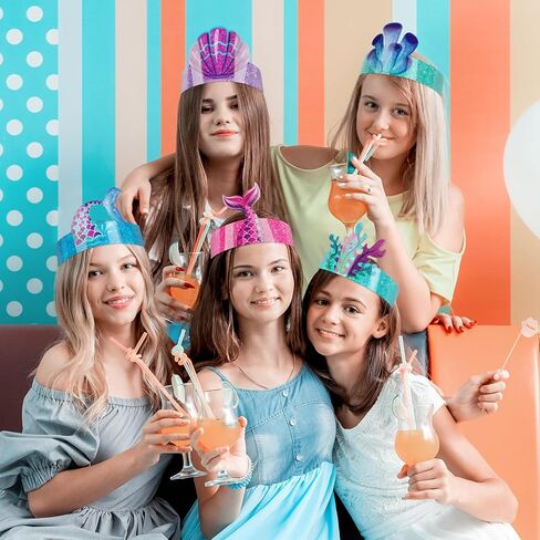 36 Pcs Mermaid Party Favor Hats Mermaid Party Hats for Kids Birthday Headbands Adjustable Paper Crown for Girls Kids Under The Sea Ocean Birthday Party Decorations Supplies in Saudi Arabia