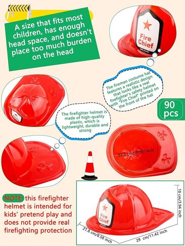 90 Pack Kids Firefighter Hat Bulk Plastic Fire Chief Helme Plastic Fireman Costume Hat for Boys Grils Halloween Firefighter Theme Party Dress up (Color Style 1) in Saudi Arabia