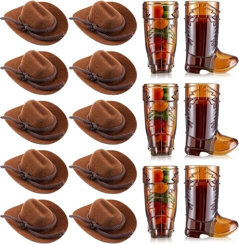 Hercicy 20 Pcs Mini Cowboy Hats and Boot Shot Glasses Cowgirl Decoration for Western Bachelorette Party Supplies(Brown) in Saudi Arabia