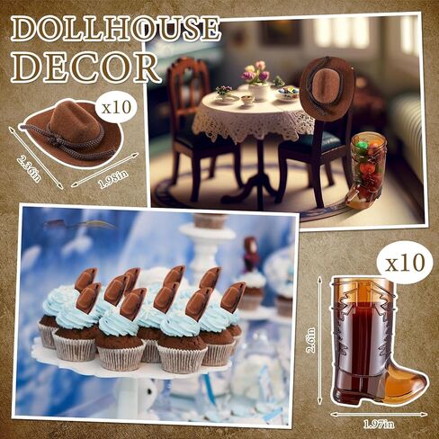 Hercicy 20 Pcs Mini Cowboy Hats and Boot Shot Glasses Cowgirl Decoration for Western Bachelorette Party Supplies(Brown) in Saudi Arabia