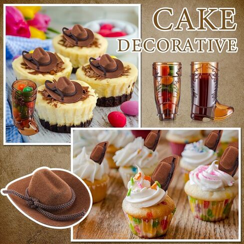 Hercicy 20 Pcs Mini Cowboy Hats and Boot Shot Glasses Cowgirl Decoration for Western Bachelorette Party Supplies(Brown) in Saudi Arabia