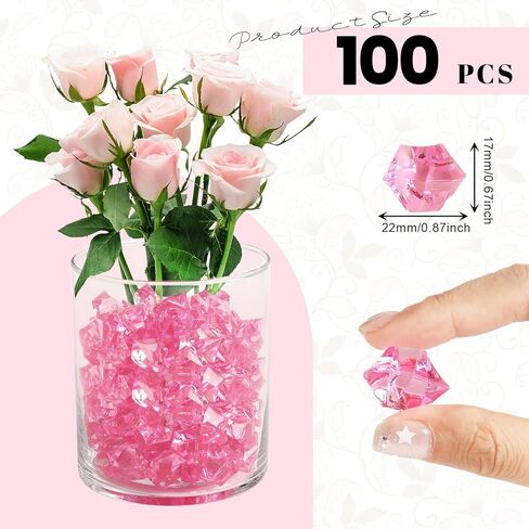 مكعبات ثلج وهمية، 100 قطعة صخور وردية للمزهريات، 17 * 22 ملم ألماس بلاستيكي، مكعبات ثلج بلاستيكية حشو مزهرية للقطع المركزية in Kuwait