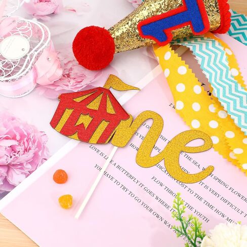 Amosfun Circus Carnival 1st Birthday Party Decorations Party Supplies Highchair Banner Reusable Satin Garland Cone Paper Hat and Photo Booth Props in Saudi Arabia