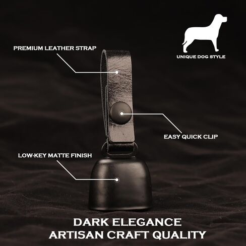 kcrygogo All-Black Dog Bell Set with Genuine Leather Strap, Matte Black Loud Jingle Bell, High-End Stylish Design, Quick Clip, Fits Most Dog Collars, Includes 2 Bells & 2 Pet ID Trackers in Saudi Arabia