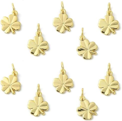 10pcs Brass Four Leaf Clover Charms, Gold Lucky St. Patrick's Day Clover Charms for Jewelry Making Bracelet Necklace Crafting DIY Projects in Kuwait