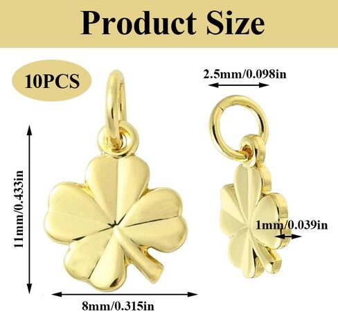 10pcs Brass Four Leaf Clover Charms, Gold Lucky St. Patrick's Day Clover Charms for Jewelry Making Bracelet Necklace Crafting DIY Projects in Kuwait