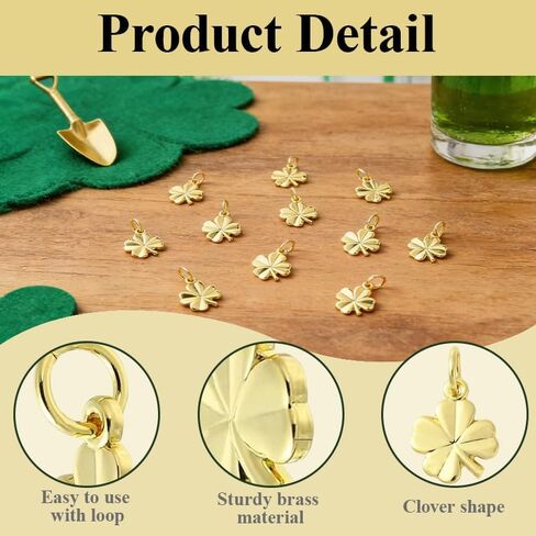 10pcs Brass Four Leaf Clover Charms, Gold Lucky St. Patrick's Day Clover Charms for Jewelry Making Bracelet Necklace Crafting DIY Projects in Kuwait