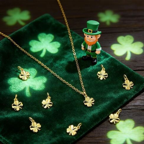 10pcs Brass Four Leaf Clover Charms, Gold Lucky St. Patrick's Day Clover Charms for Jewelry Making Bracelet Necklace Crafting DIY Projects in Kuwait