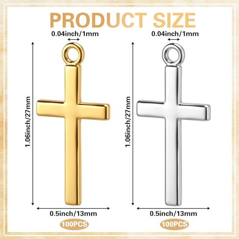 200 Pcs 13x27mm Gold Silver Small Cross Charms Bulk Small Cross Hanging Pendant Metal Christian Pendant Bead with Storage Box for Jewelry Making DIY Necklace Bracelet Keychain Christian Gift in Saudi Arabia