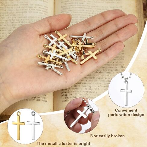 200 Pcs 13x27mm Gold Silver Small Cross Charms Bulk Small Cross Hanging Pendant Metal Christian Pendant Bead with Storage Box for Jewelry Making DIY Necklace Bracelet Keychain Christian Gift in Saudi Arabia