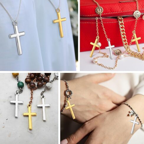200 Pcs 13x27mm Gold Silver Small Cross Charms Bulk Small Cross Hanging Pendant Metal Christian Pendant Bead with Storage Box for Jewelry Making DIY Necklace Bracelet Keychain Christian Gift in Saudi Arabia