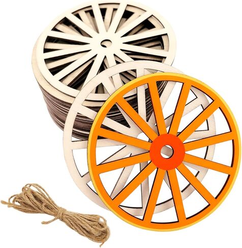30 Pack 4 Inch Wood Wagon Wheel Cutouts Unfinished Wood Wagon Wheel Crafts Wooden Wagon Wheel Hanging Ornaments DIY Wagon Wheel Craft Gift Tags for Home Party Decoration in Saudi Arabia